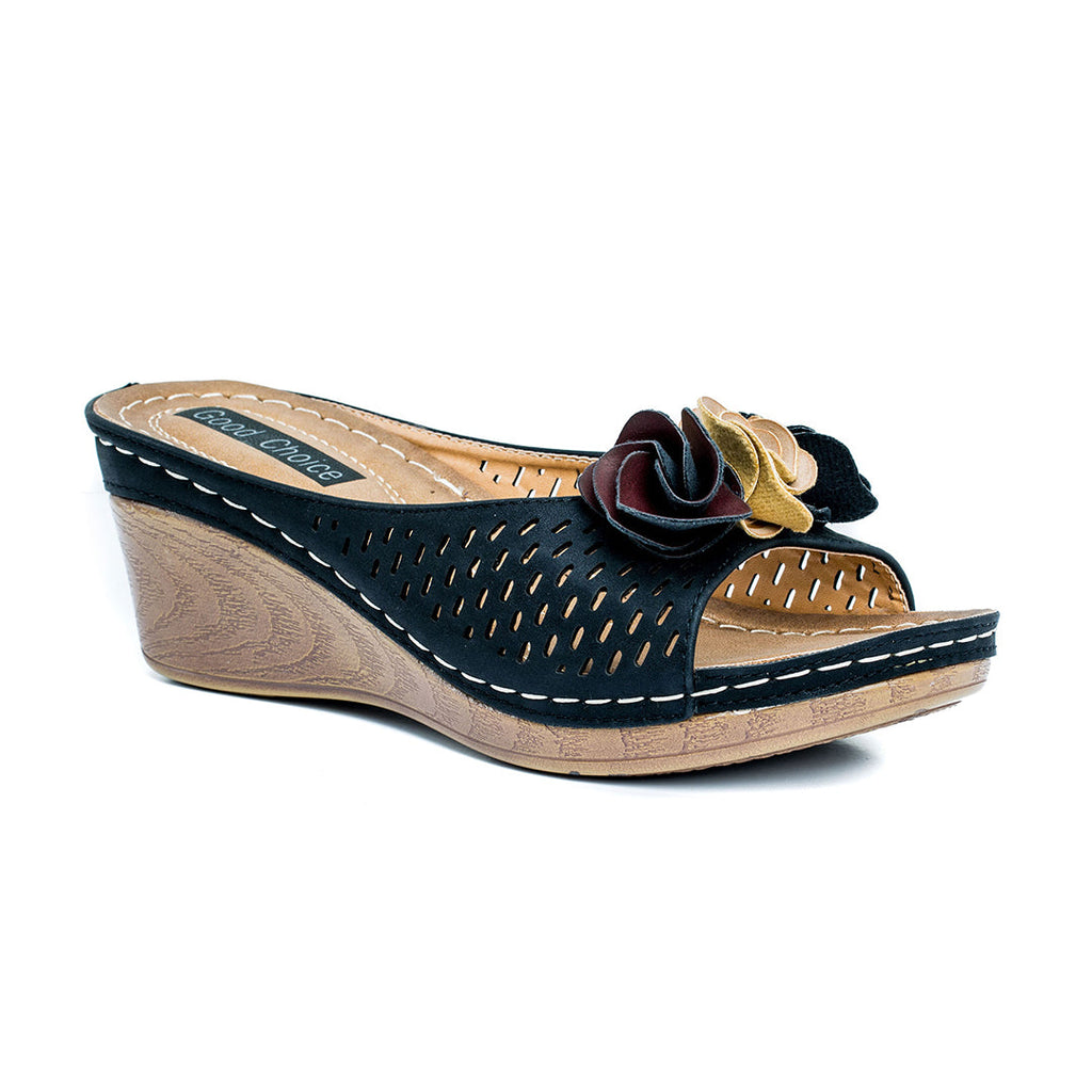 Sandales compensées noires Juliet pour femme