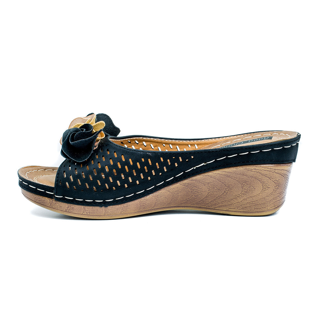 Sandales compensées noires Juliet pour femme