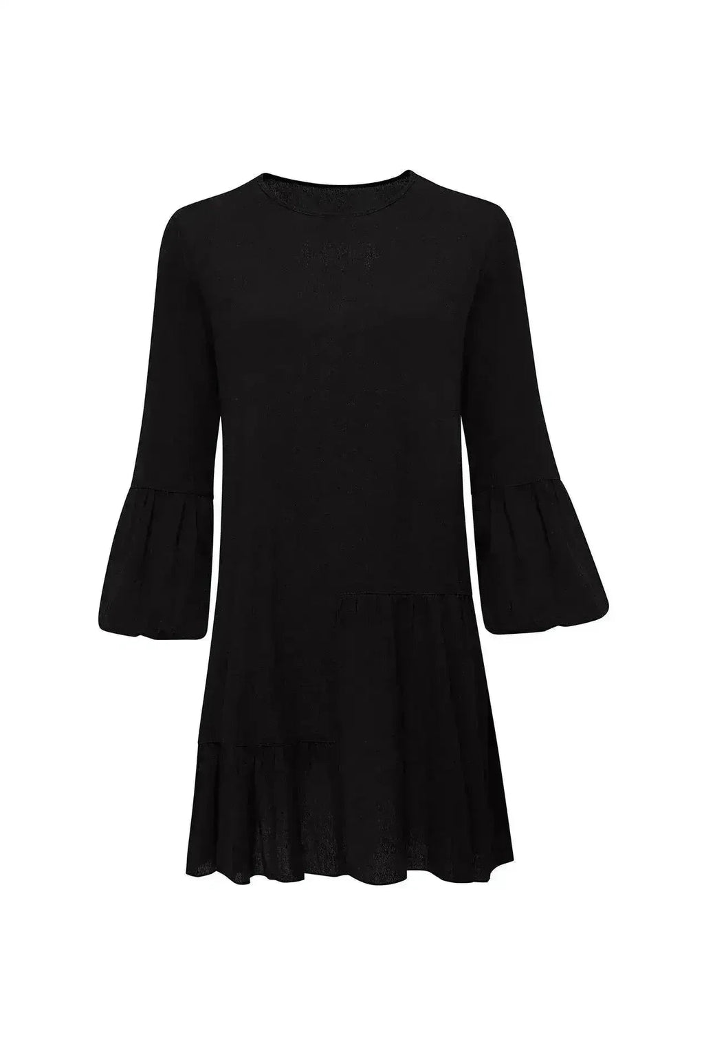 Robe courte Gaia noire | Manches bouffantes | Volants étagés