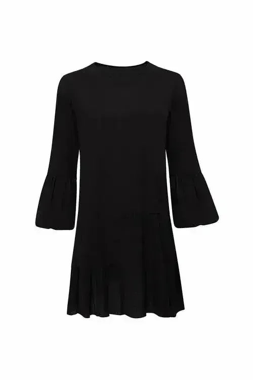 Robe courte Gaia noire | Manches bouffantes | Volants étagés