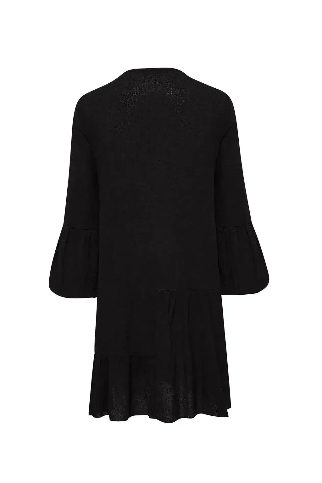 Robe courte Gaia noire | Manches bouffantes | Volants étagés