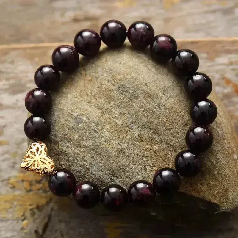 Bracelet Cœur Grenat – Pierres Naturelles 10mm | Luxe Bohème
