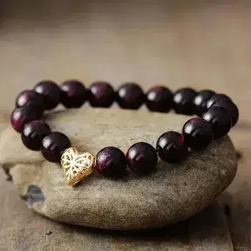 Bracelet Cœur Grenat – Pierres Naturelles 10mm | Luxe Bohème