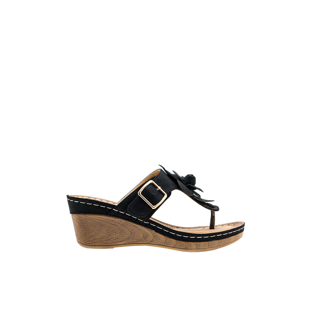 Sandales compensées noires Flora pour femme