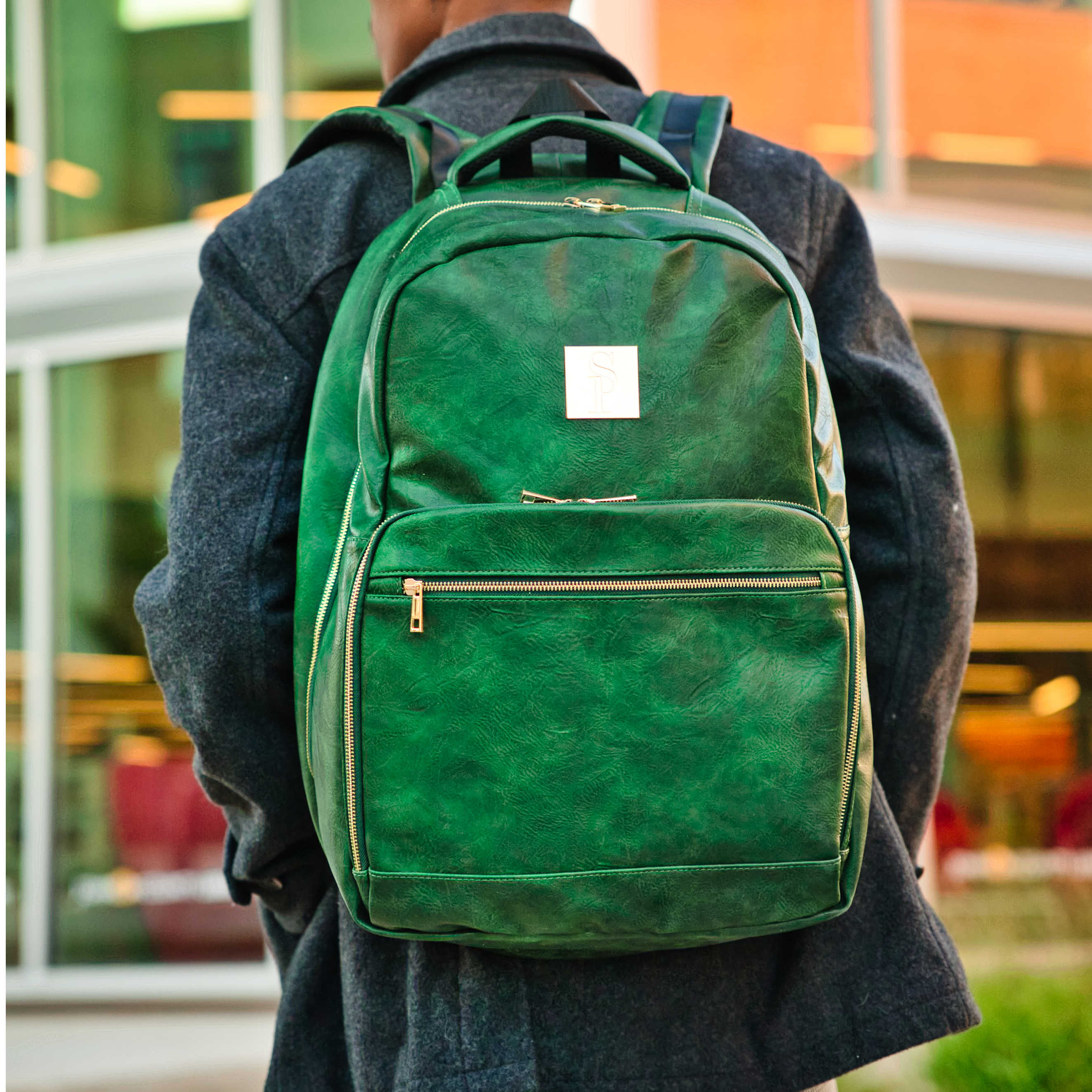 Sac bandoulière en cuir vert émeraude (Grand format)