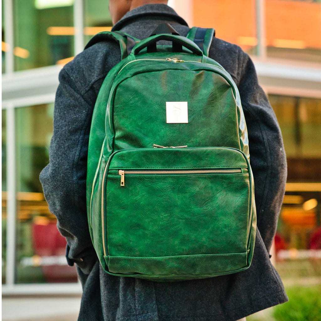 Ensemble de 2 sacs en cuir vert émeraude (sac à dos de banlieue et sac polochon)