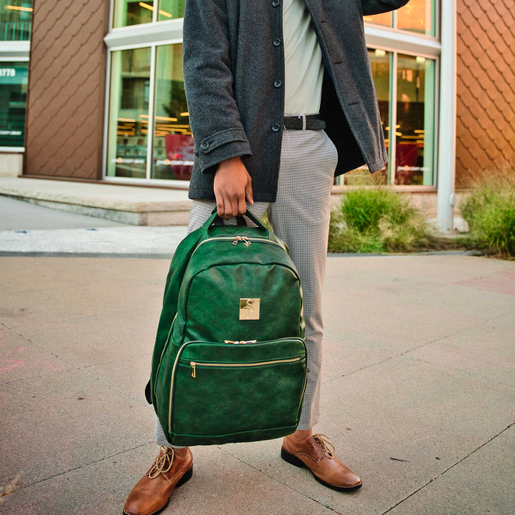 Sac bandoulière en cuir vert émeraude (Grand format)