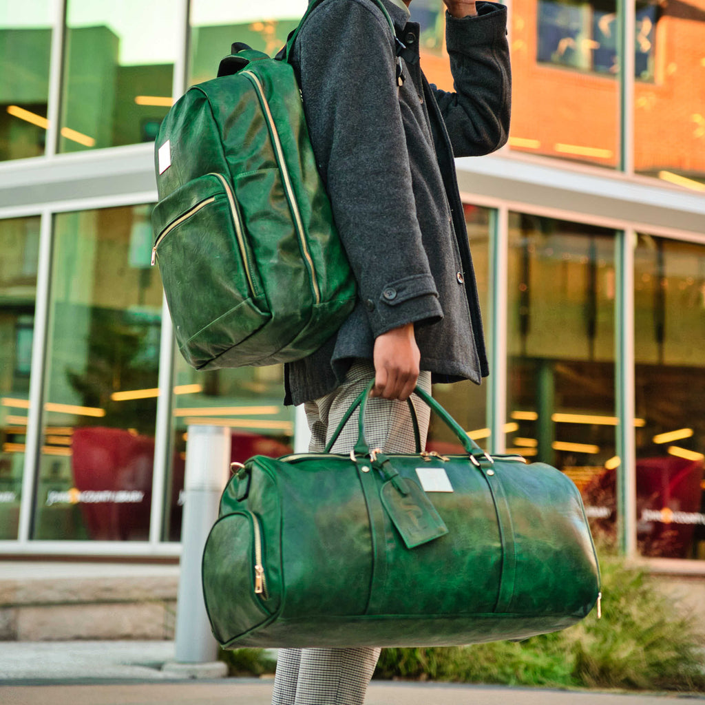 Sac bandoulière en cuir vert émeraude (Grand format)