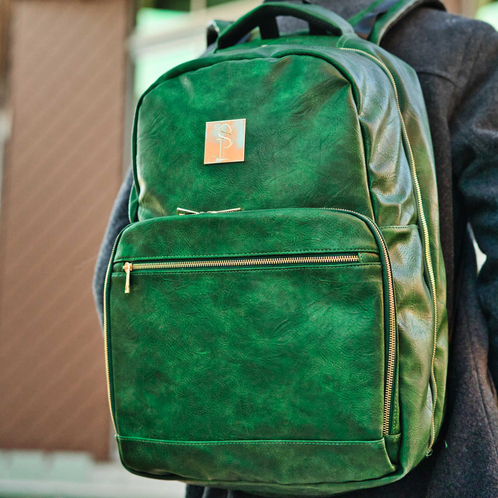 Sac bandoulière en cuir vert émeraude (Grand format)
