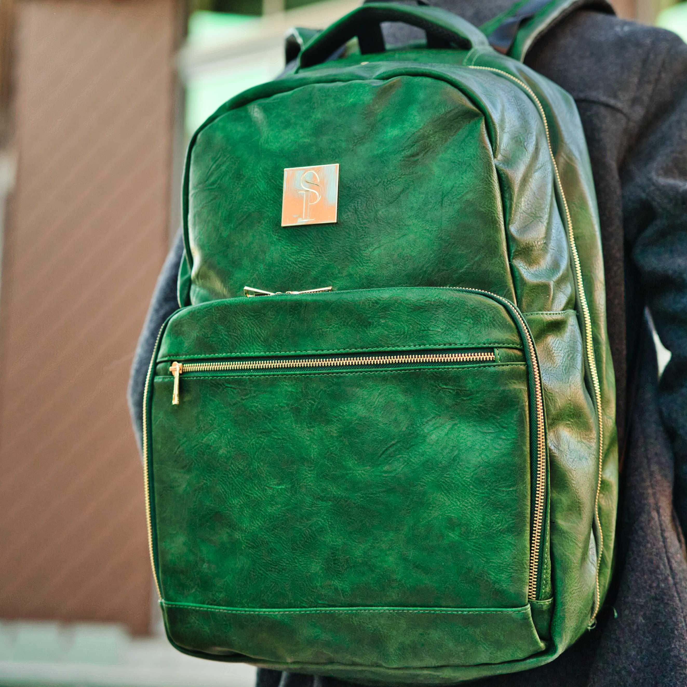 Sac bandoulière en cuir vert émeraude (Grand format)