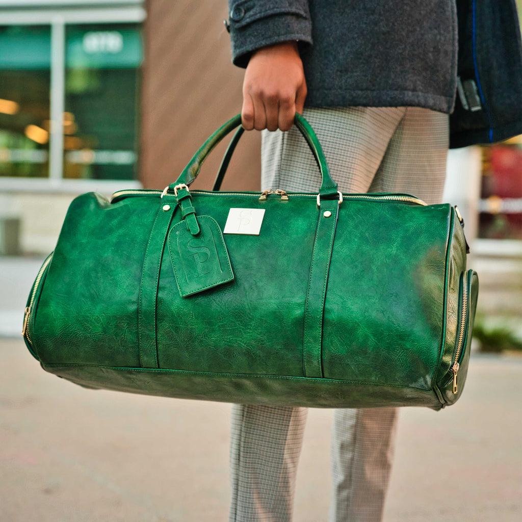 Ensemble de 2 sacs en cuir vert émeraude (sac à dos de banlieue et sac polochon)