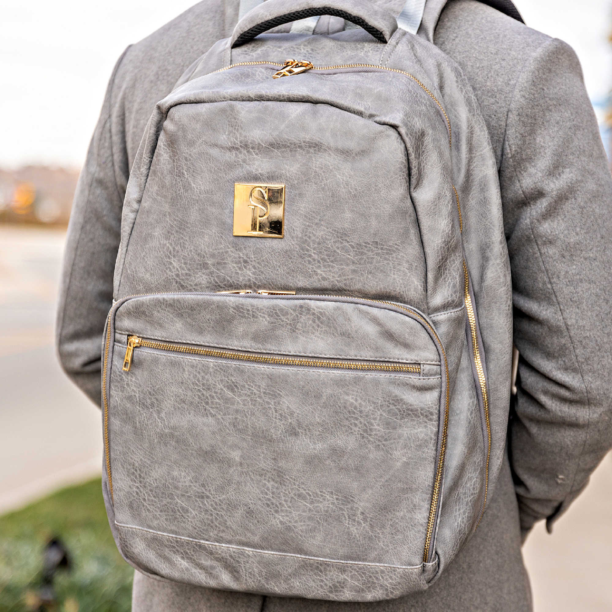 Sac de ville en cuir gris