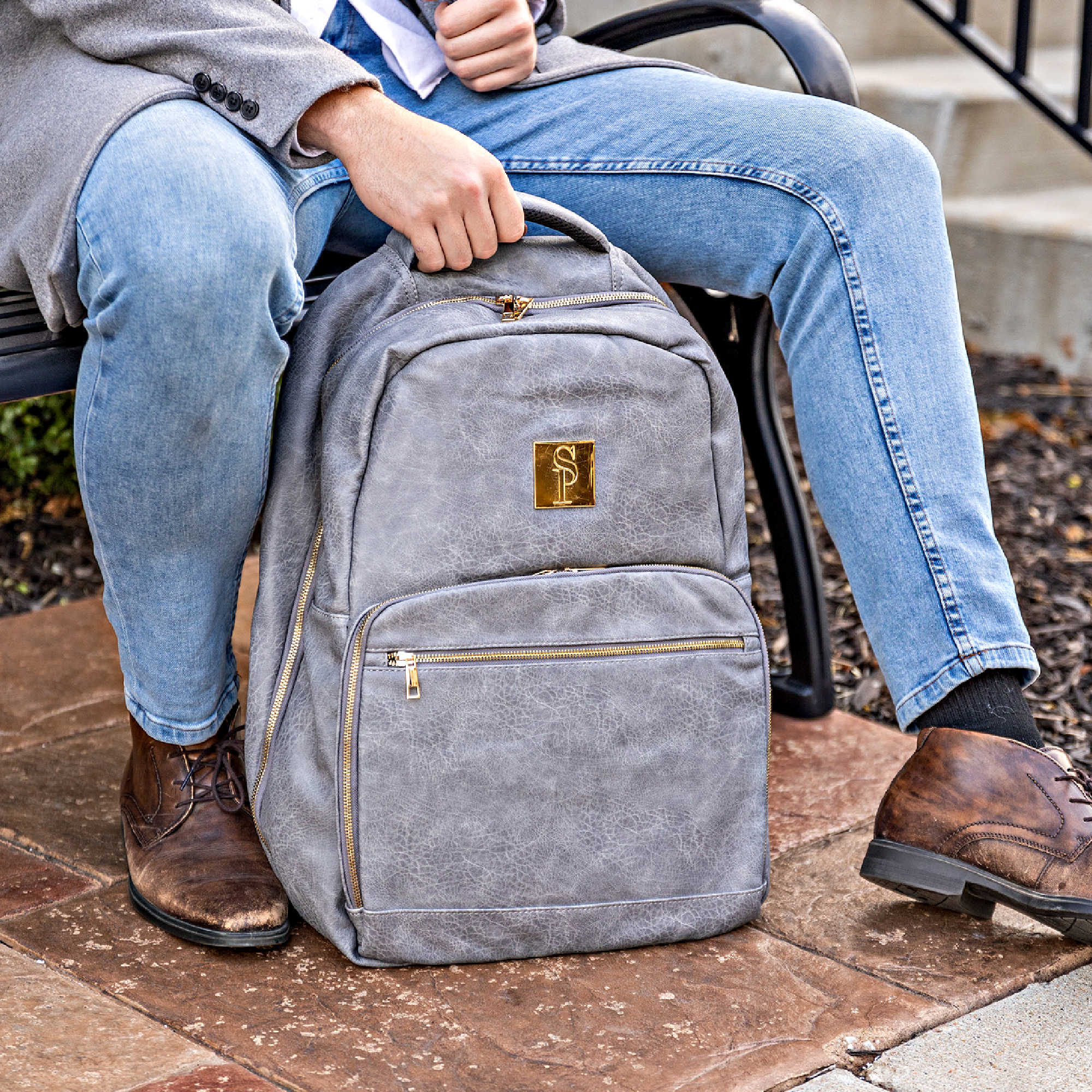 Sac de ville en cuir gris