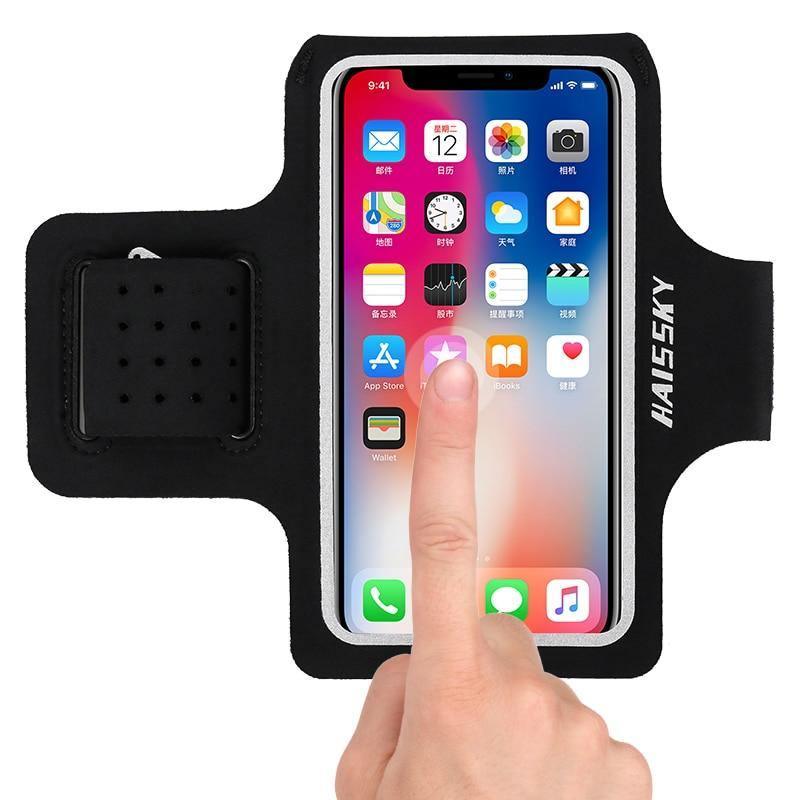 Brassard de sport gris pour téléphone - Étui de rangement pour téléphone portable - Sac de poignet pour l'entraînement