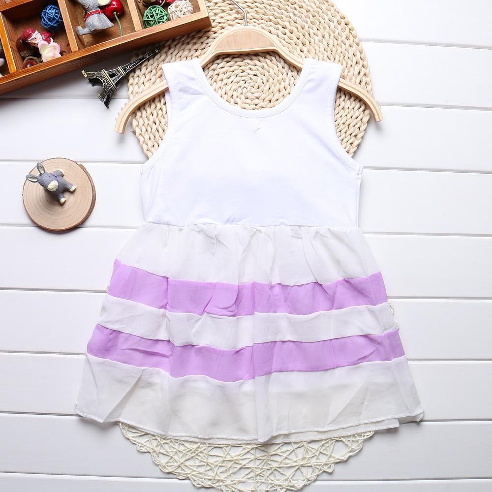 Robes sans manches en mousseline de soie à rayures violettes et col rond, de luxe, pour bébés filles, avec un grand nœud