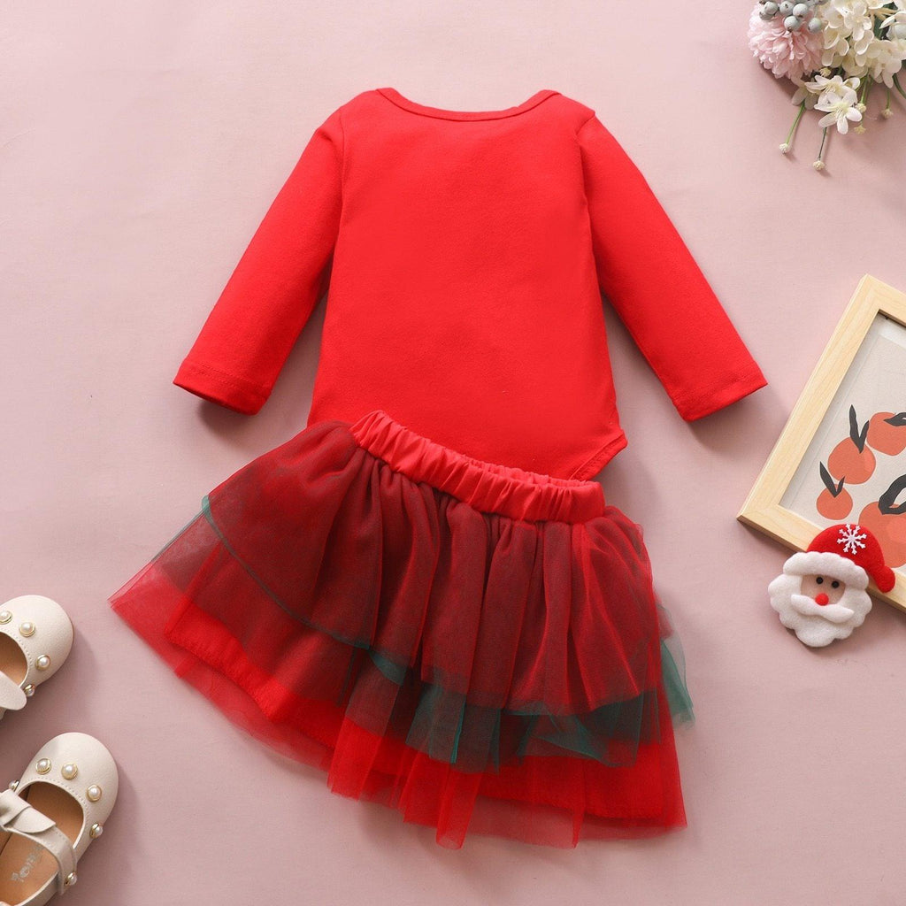 Ensemble Robe et Jupe Nœud Papillon Salopette Barboteuse Dessin Animé Noël pour Bébé Fille Nouveau-né Tout-petit Design Unique
