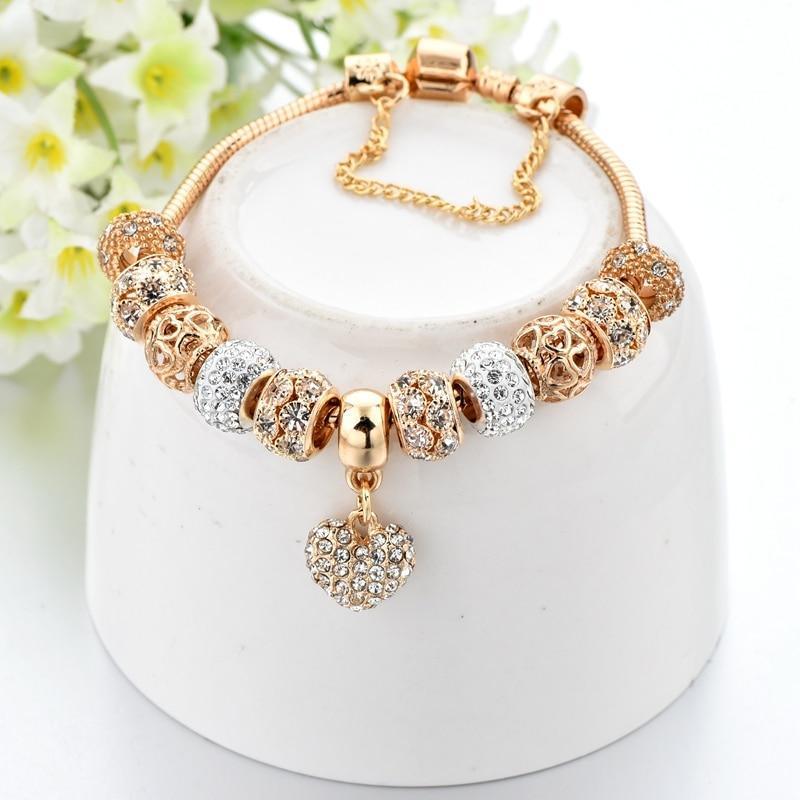 Nouveaux Bracelets et Joncs Modernes de Luxe en Forme de Cœur Doré, Exceptionnels pour Femmes avec un Design de Diamants Brillants