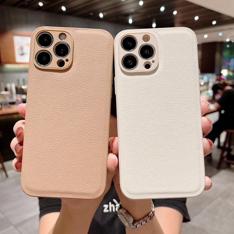 Étui en cuir mince et tendance avec protection intégrale, étui texturé en cuir de luxe pour iPhone 11 12 13, coque souple antichoc, étui en cuir compatible avec iPhone 12 13 Pro Max, étui de téléphone élégant