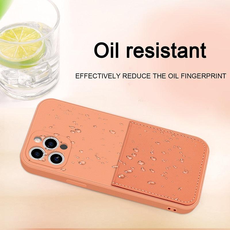 Coque de téléphone portefeuille simple en silicone pour iPhone 13 12 11 Pro Max Mini avec porte-cartes, coque de protection intégrale classique en silicone, anti-rayures et antichoc