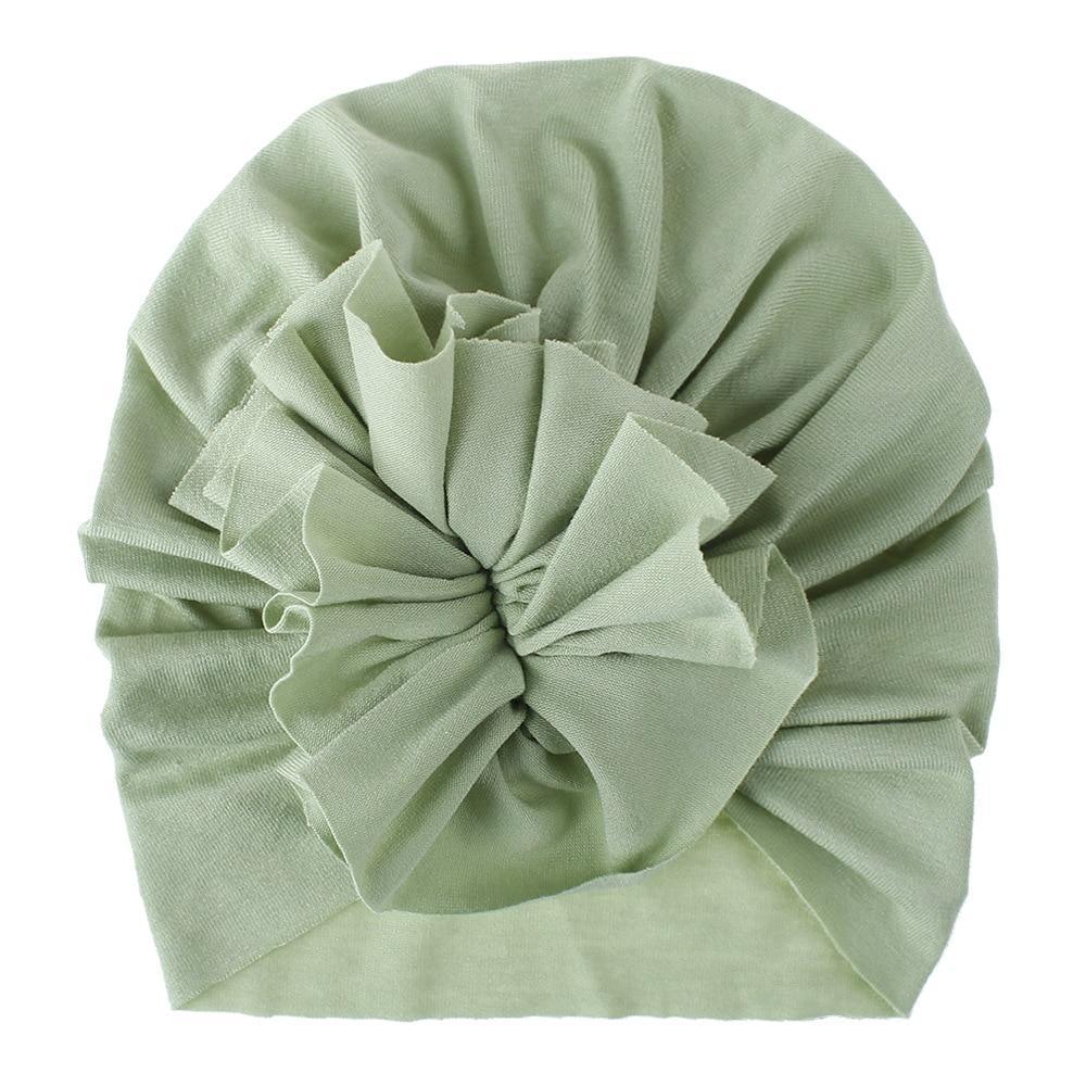Turban pour bébé fille en coton tricoté, fait main avec fleur plissée, style élégant