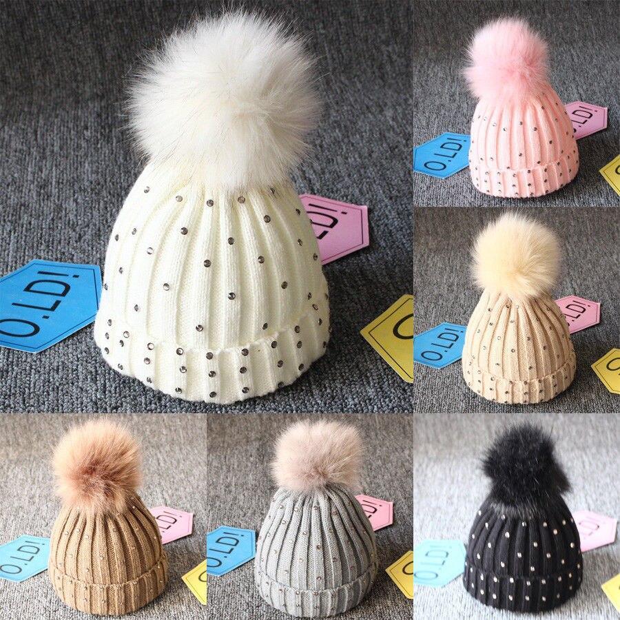 Tendance modeBonnet en fourrure tricotée chaude avec pompons pour bébés filles, idéal pour l'hiver, style élégant