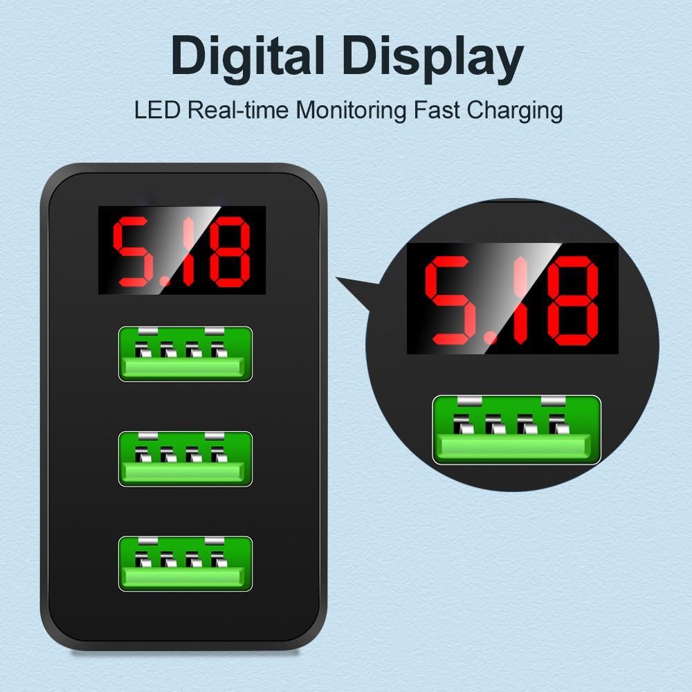 Chargeur Mural USB Portable Charge Rapide 3.0 avec Écran LED et 3 Ports USB 3A - Adaptateur Charge Rapide pour Téléphone Portable Noir et Blanc Moderne