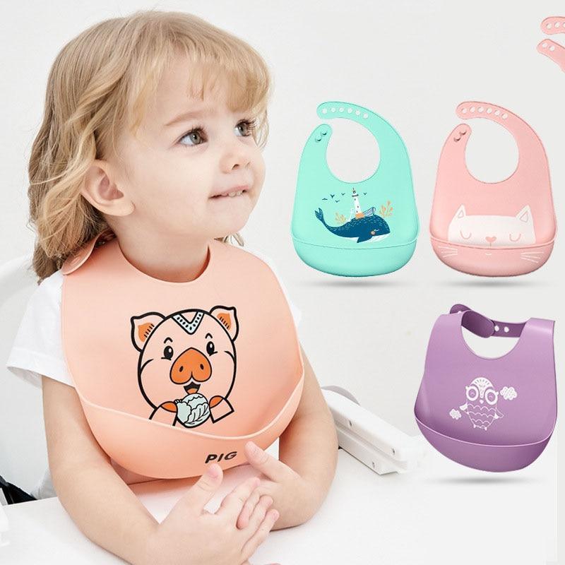Bavoirs en silicone imperméables pour bébés, bavoirs de dessin animé réglables pour bébés, chiffons d'épaule