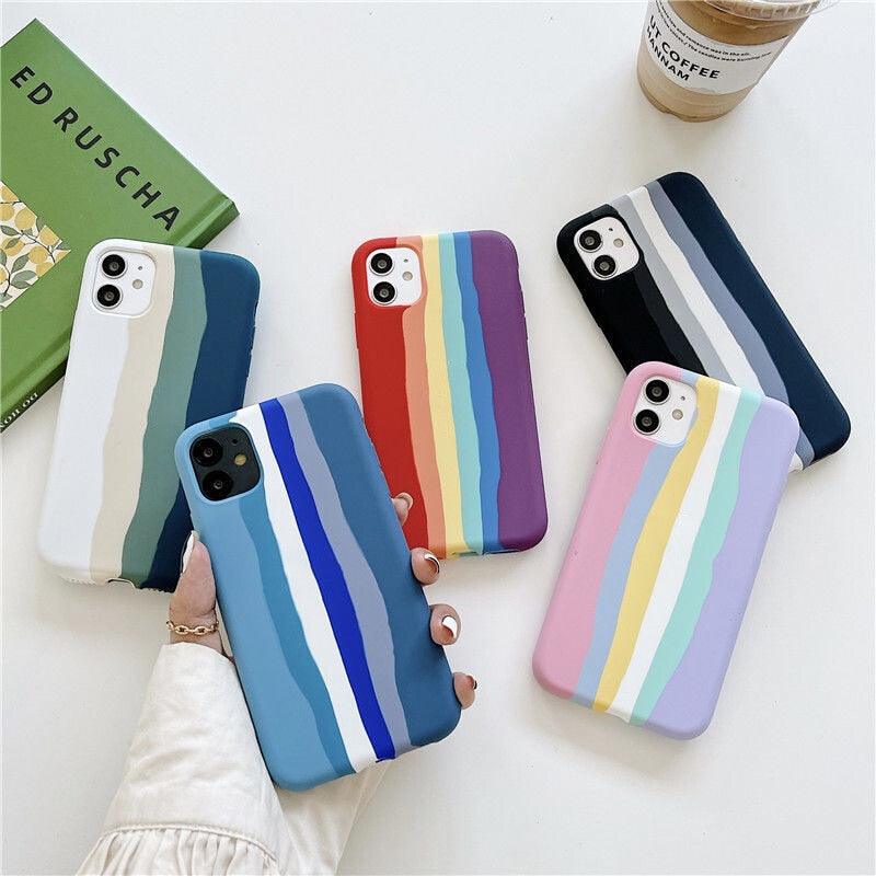 Coque en silicone de luxe arc-en-ciel pour iPhone 11 X Xr Xs Max Coque 12 11 Pro Max 6 6s 7 8 Plus Moderne Antichoc Coloré Coque Arrière en Silicone Souple Couverture Arrière Arc-en-ciel