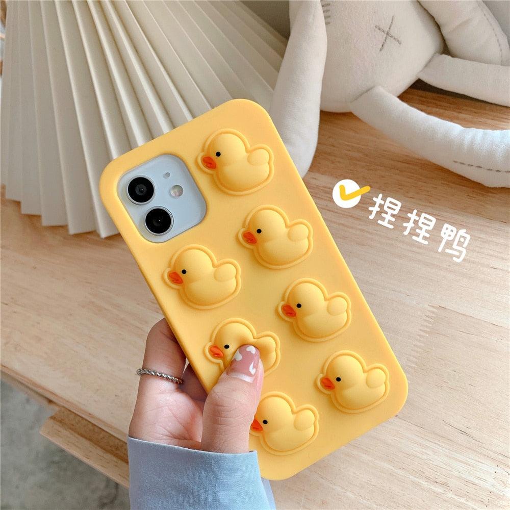 Coque de Téléphone Souple Anti-Stress avec Bulles Canard Mignon pour iPhone 12 11 Pro Max 6 7 8 Plus Xr X Xs Max Se 2020, Housse en Silicone au Design Unique et Élégant pour Petites Filles et Garçons