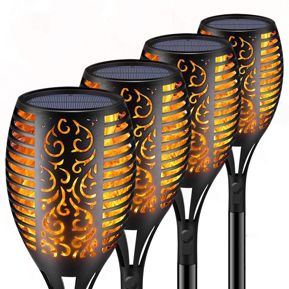 Lampe torche solaire à 33/96 LED en acier inoxydable pour jardin, allée, porte d'entrée, cour.