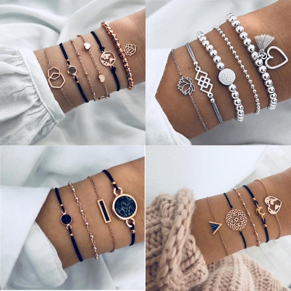 Bracelets et joncs femme Boho Rose Map Breloques rondes bohème Bracelet multicouche tendance Accessoires Bijoux de luxe