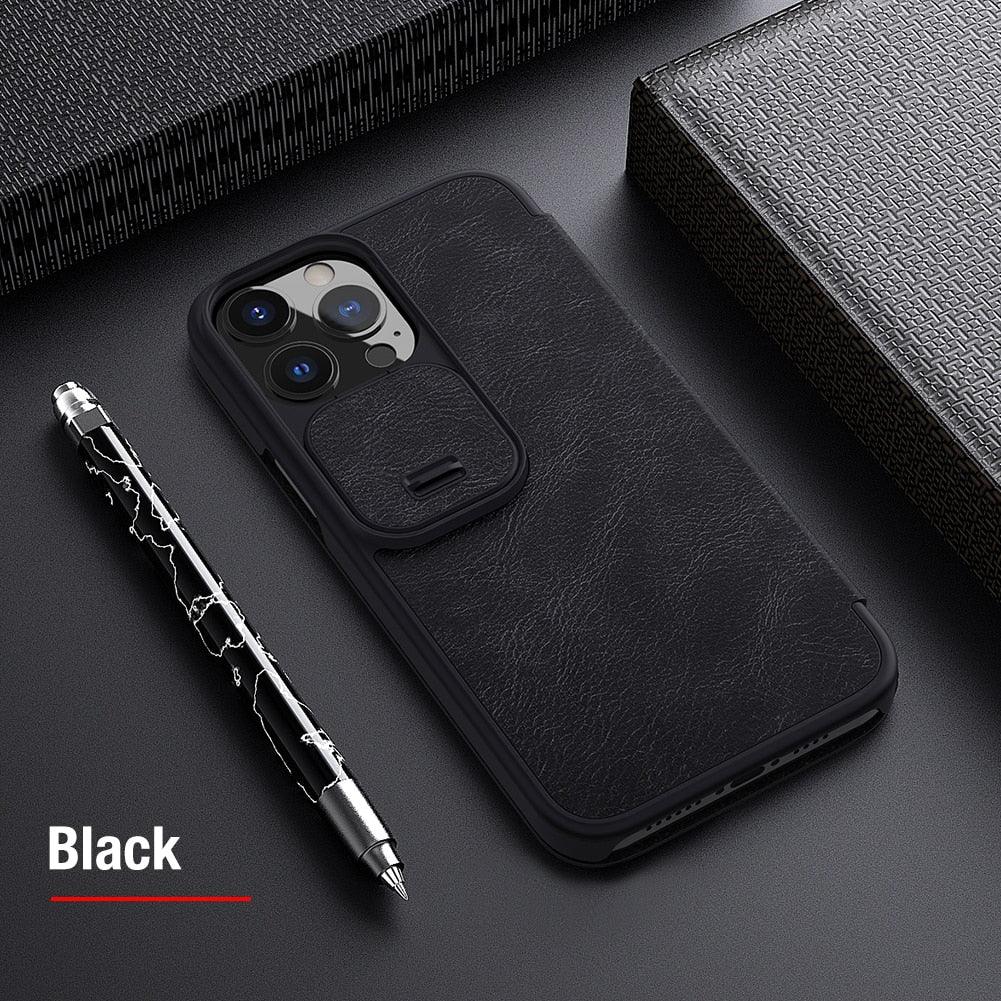 Coque arrière rigide absorbant les chocs pour iPhone 13 Pro Max - Étui appareil photo coulissant noir élégant pour iPhone 13 Mini 13 Pro Max