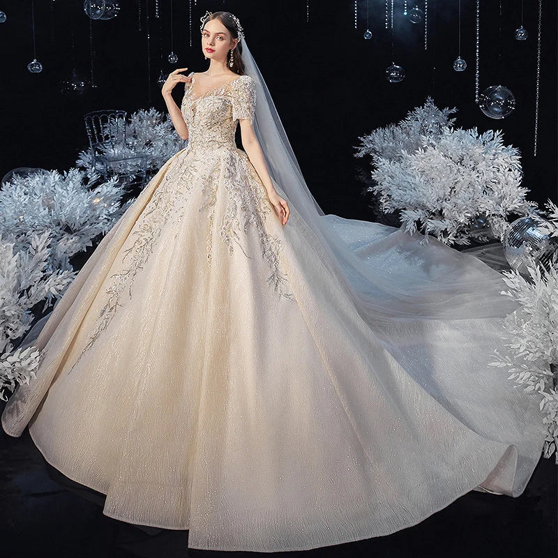 Robe de mariée de luxe ivoire à encolure dégagée EDL764
