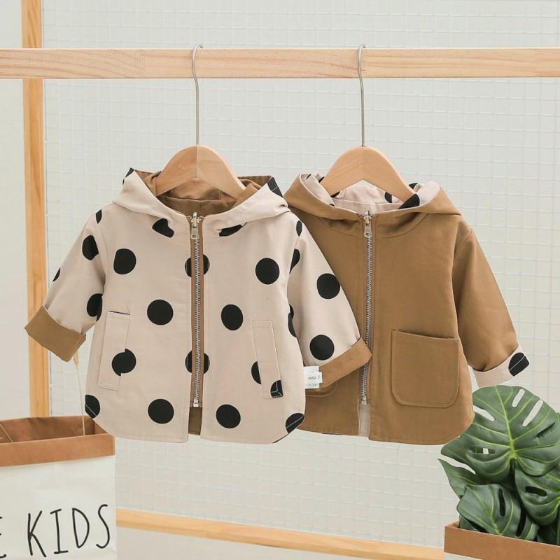 Manteau chaud en coton à imprimé pois, élégant et confortable, coupe slim, avec capuche boutonnée et deux faces, pour bébé fille nouveau-né