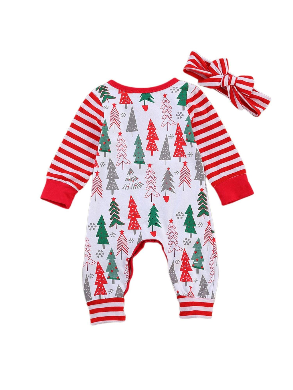 Bébés Filles Garçons Noël Barboteuses Bandeau Combinaisons 2 Pièces Imprimé Père Noël Arbre Nouvel An Bébé Barboteuse