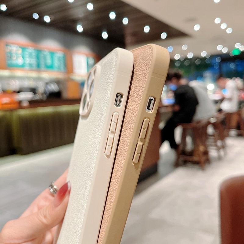 Étui en cuir mince et tendance avec protection intégrale, étui texturé en cuir de luxe pour iPhone 11 12 13, coque souple antichoc, étui en cuir compatible avec iPhone 12 13 Pro Max, étui de téléphone élégant