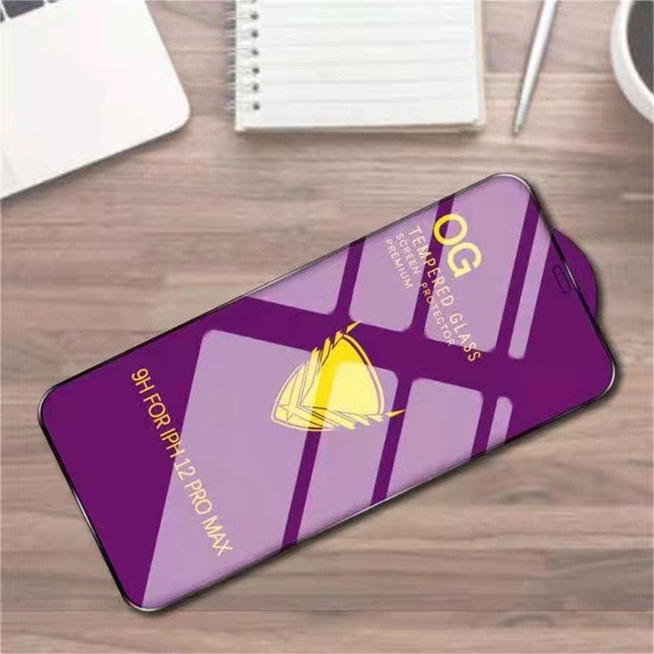 Lot de 3 protections d'écran en verre trempé OG pour iPhone 14 13 12 11 Pro XS Max X XR, avec colle intégrale, bordures incurvées, couverture complète pour iPhone 7 8, protection d'écran en verre pour iPhone