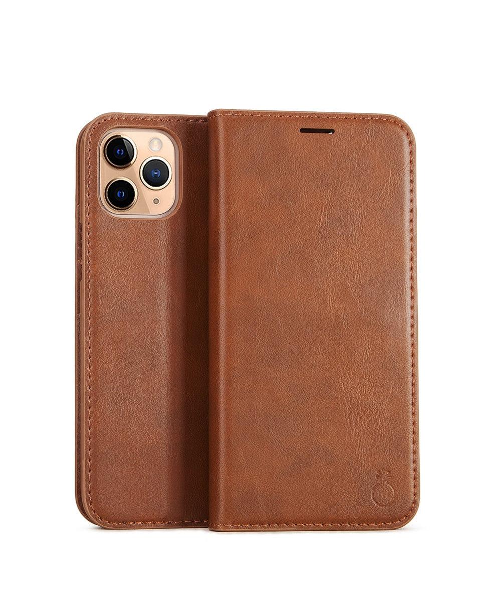 Étui portefeuille de luxe en cuir véritable marron pour iPhone, avec support et porte-cartes, pour iPhone 14 13