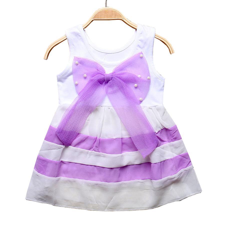 Robes sans manches en mousseline de soie à rayures violettes et col rond, de luxe, pour bébés filles, avec un grand nœud