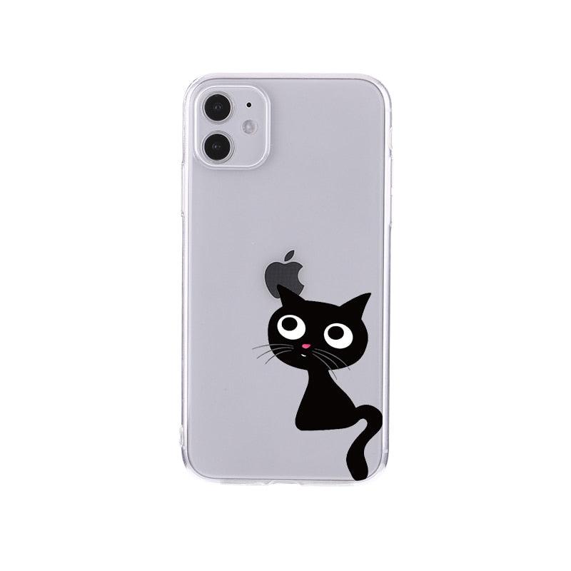 Housse de téléphone transparente motif chat noir mignon pour iPhone 14 14 Pro Max 14 Plus 13 Pro Max 13 12 11, coque de téléphone antichoc transparente avec motif chat imprimé pour filles, coque de téléphone souple et flexible en silicone transparent
