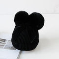 Bonnet tricoté bébé à double pompon pour petite fille, chaud et épais, pour enfant en bas âge, au design hivernal moderne et élégant avec un grand nœud.