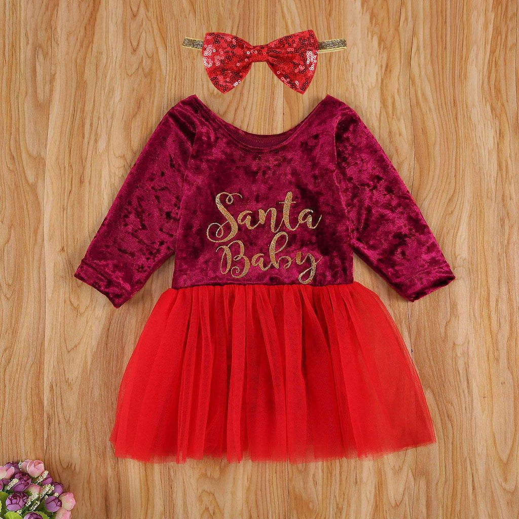 Automne  Bébés Filles Noël Rouge Manches Longues  Robe Motif Lettres Imprimées Festival Design Unique