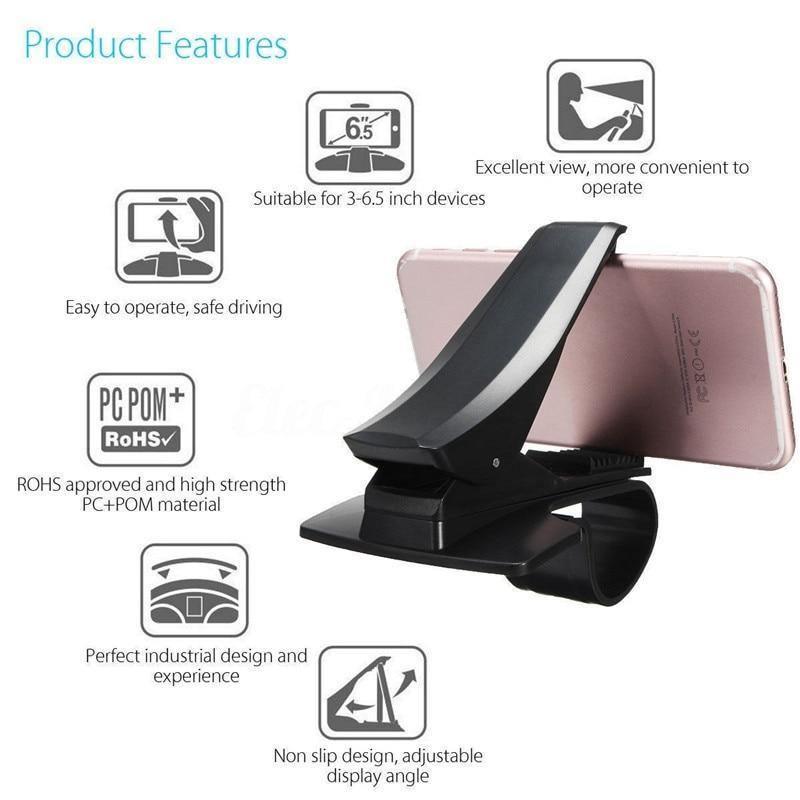 Support de téléphone de voiture noir solide et réglable, jusqu'à 6,5 pouces, pour téléphone portable