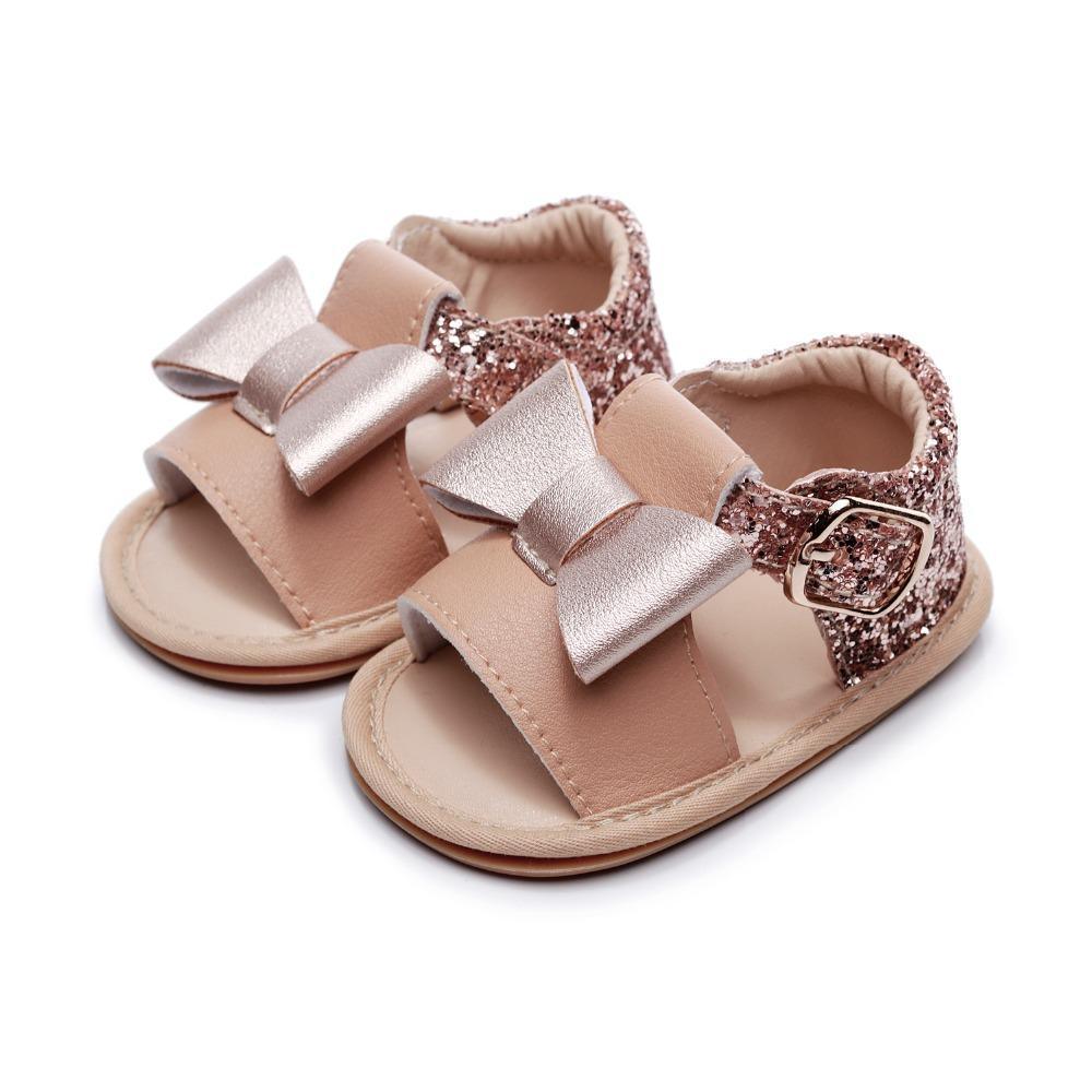 Sandales Bébé Fille Premier Pas Cuir PU Semelle Souple Nœud Papillon Chaussures Filles