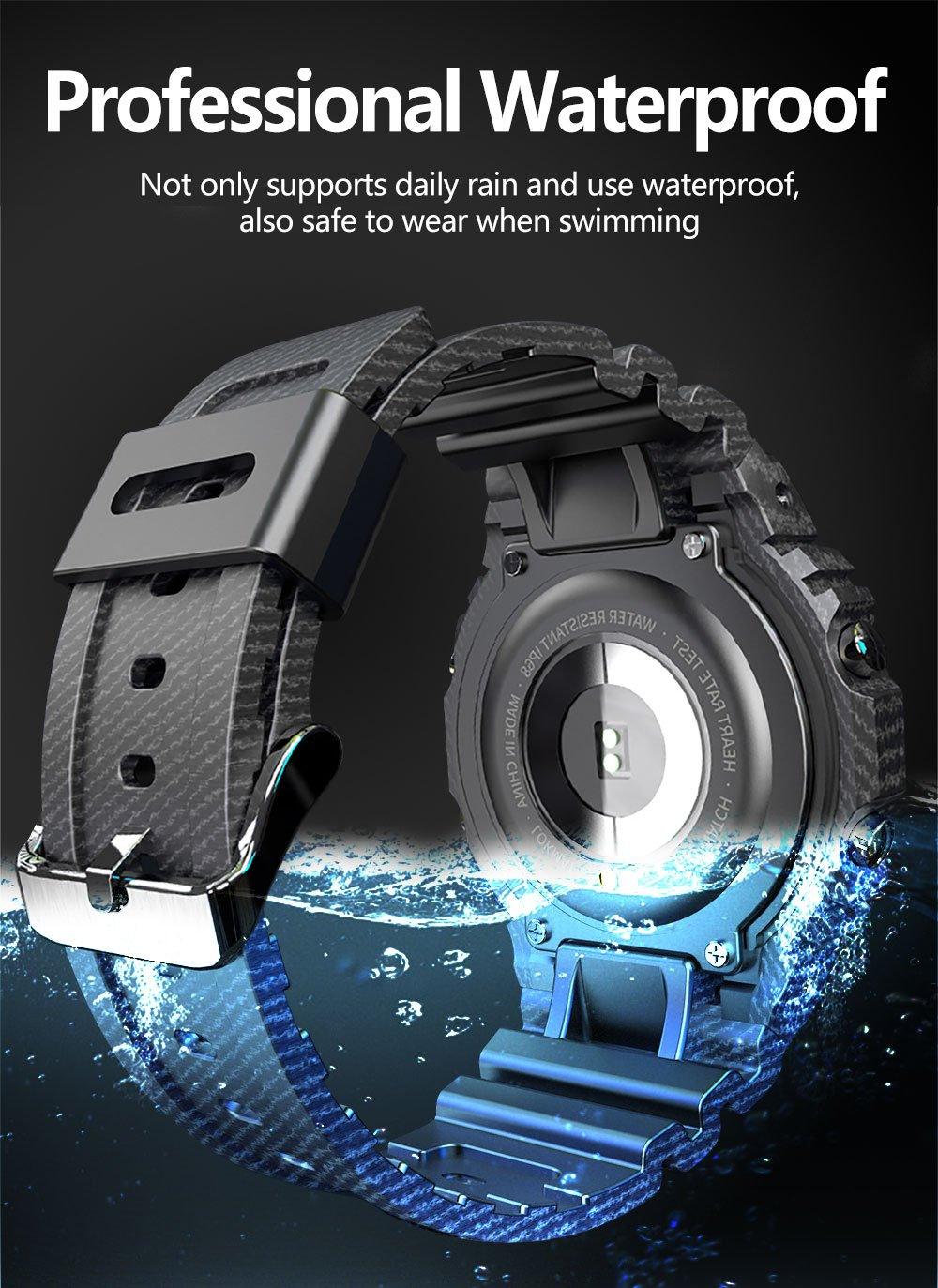Montre connectée militaire Ocean Army pour hommes et femmes, pour le fitness et le sport, avec suivi de la pression artérielle, notifications de messages, moniteur de fréquence cardiaque et horloge, pour Android
