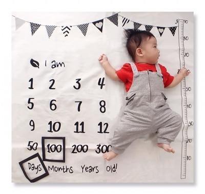 Couverture de photographie pour bébé avec repères de croissance mensuels, serviette de fond, jolie tapis souvenir