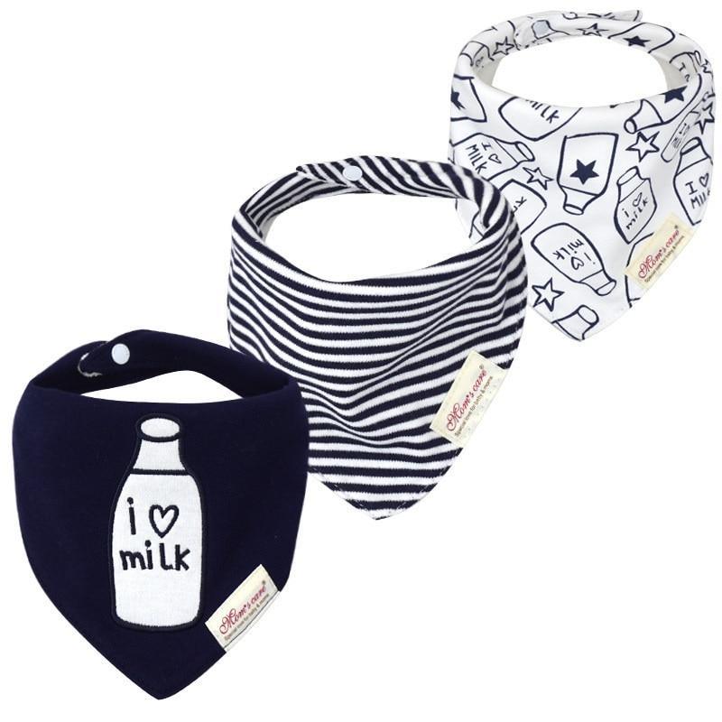 Bavettes bandanas pour bébé Moder, lot de 3 en coton, motifs triangulaires variés pour bébés garçons et filles