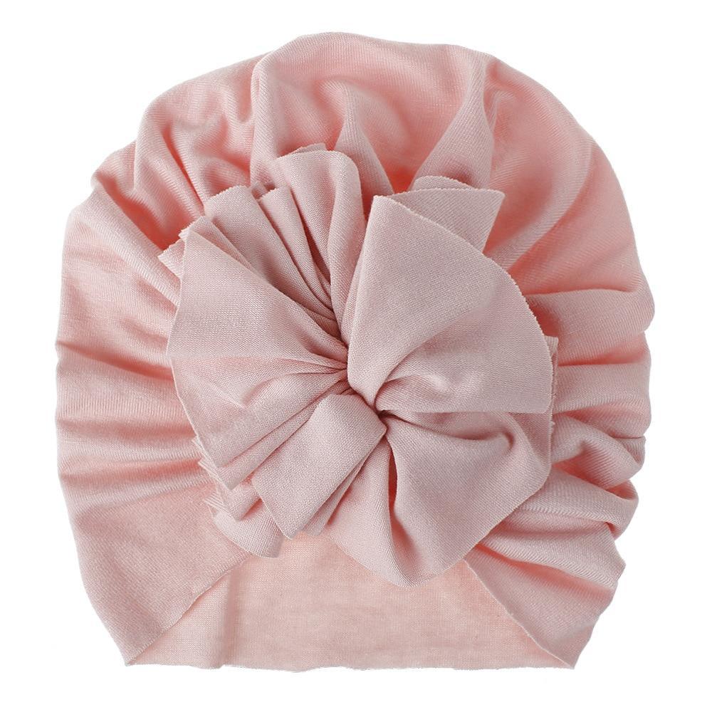 Turban pour bébé fille en coton tricoté, fait main avec fleur plissée, style élégant