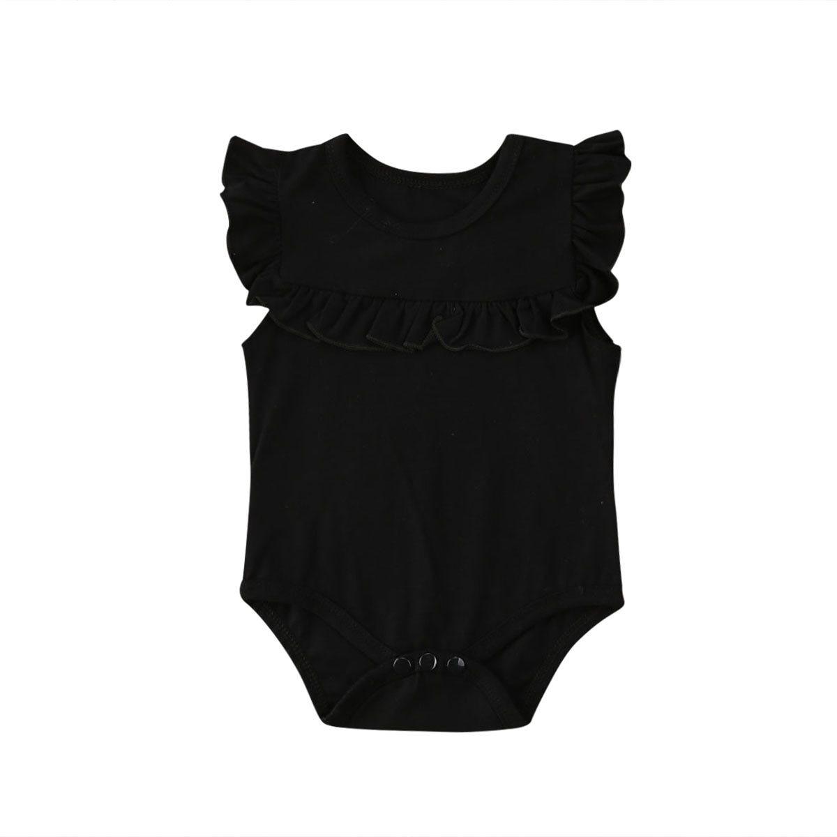 Vêtements Bébé Fille Nouveau-né Grenouillère sans Manches à Volants Combinaison Unie Barboteuse Tenues pour Filles