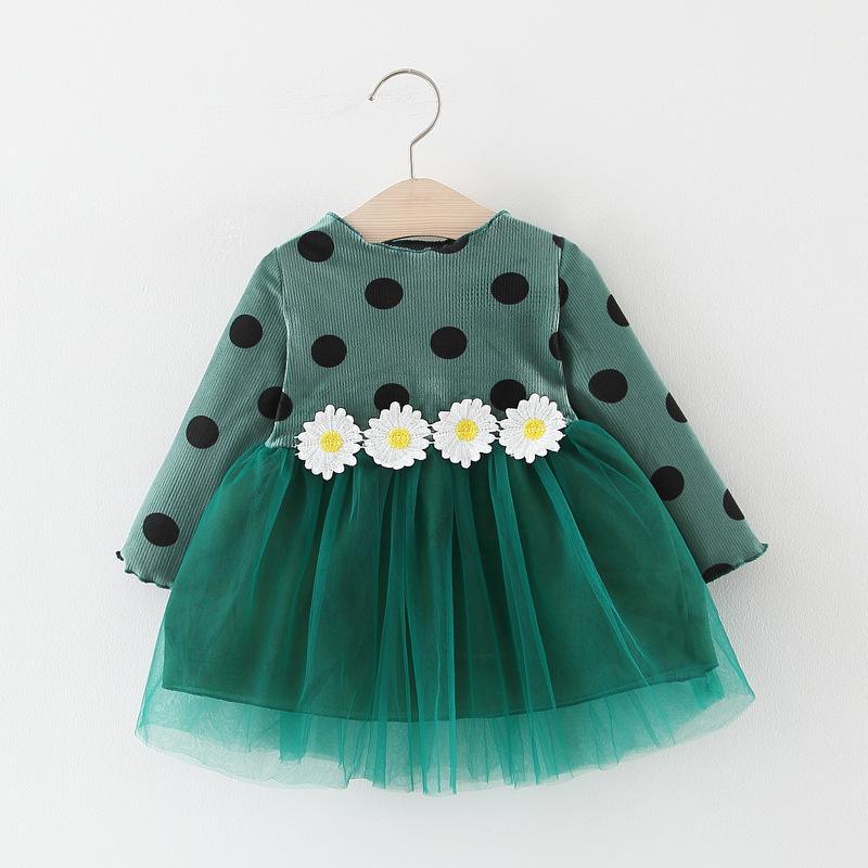 Robes de luxe à manches longues pour bébés, à pois et marguerites, vêtements de mode pour petites filles au design floral élégant pour petites princesses